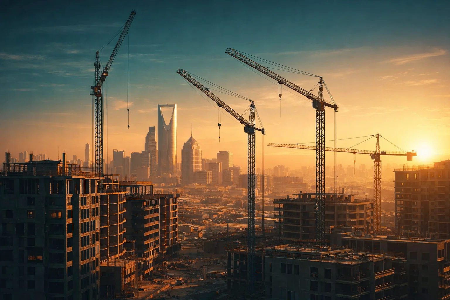 مشروع عقاري قيد الإنشاء في الرياض يوضح مراحل التطوير العقاري وتحليل السوق ضمن دراسة جدوى مشروع عقاري في السعودية