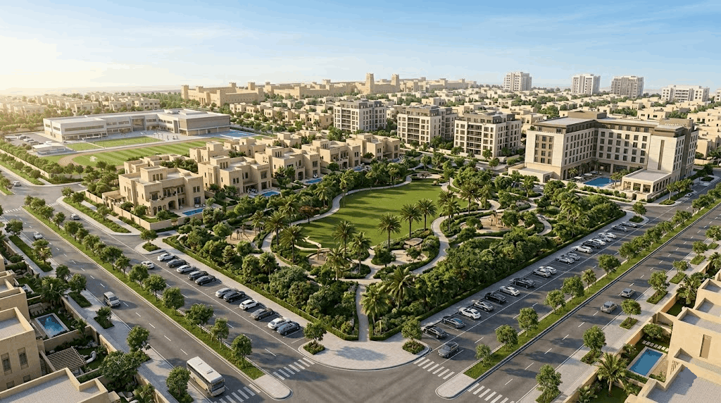 Best residential areas in Riyadh for families with modern villas, apartments, park, school, and organized community living