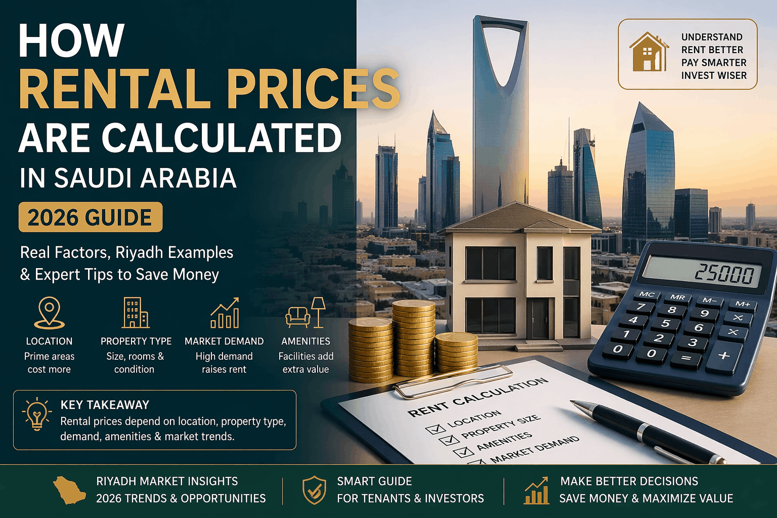 How rent is calculated in Saudi Arabia with real estate investment concept showing property pricing, demand factors, and Riyadh housing market analysis 2026