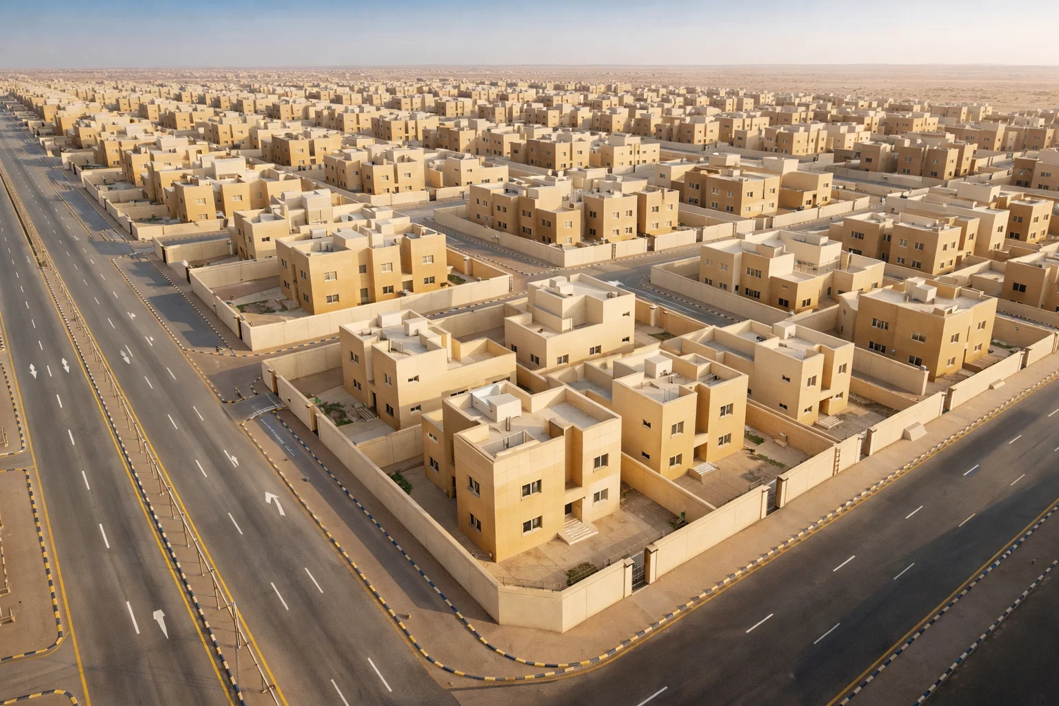 التمويل العقاري في السعودية – مشروع سكني حديث في الرياض مع فلل منظمة وشوارع واسعة