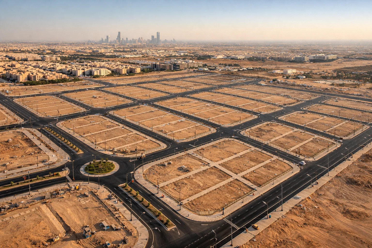 تطوير الأراضي والبنية التحتية في الرياض مع تخطيط حديث للمشاريع العقارية وتقسيم الأراضي السكنية