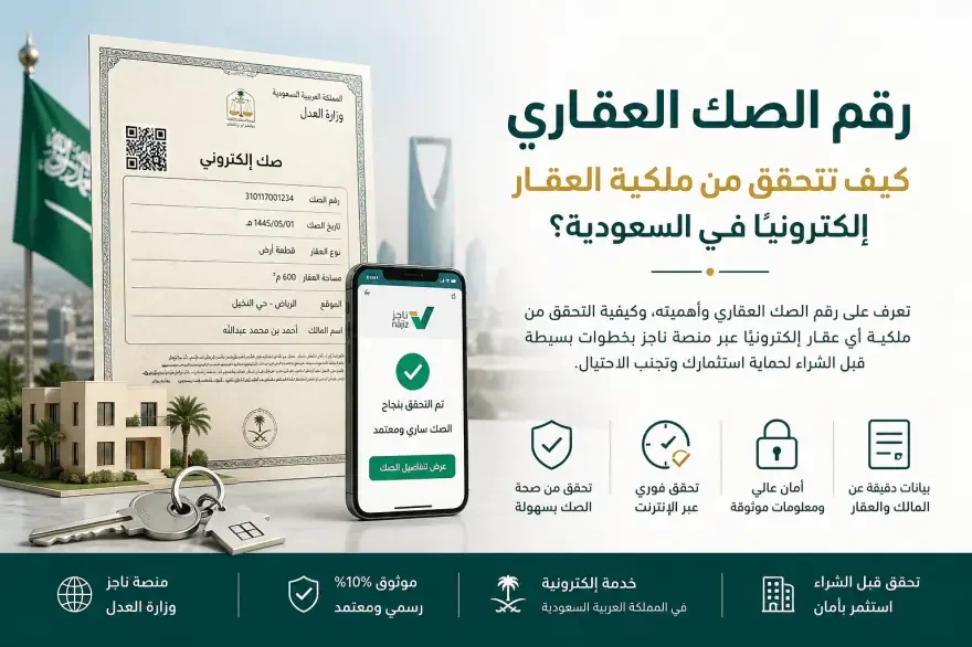 رقم الصك العقاري الإلكتروني في السعودية وطريقة التحقق من ملكية العقار عبر منصة ناجز بخطوات سهلة وآمنة
